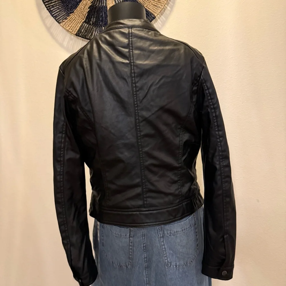 Jou Jou Women's Black Leather Moto Jacket